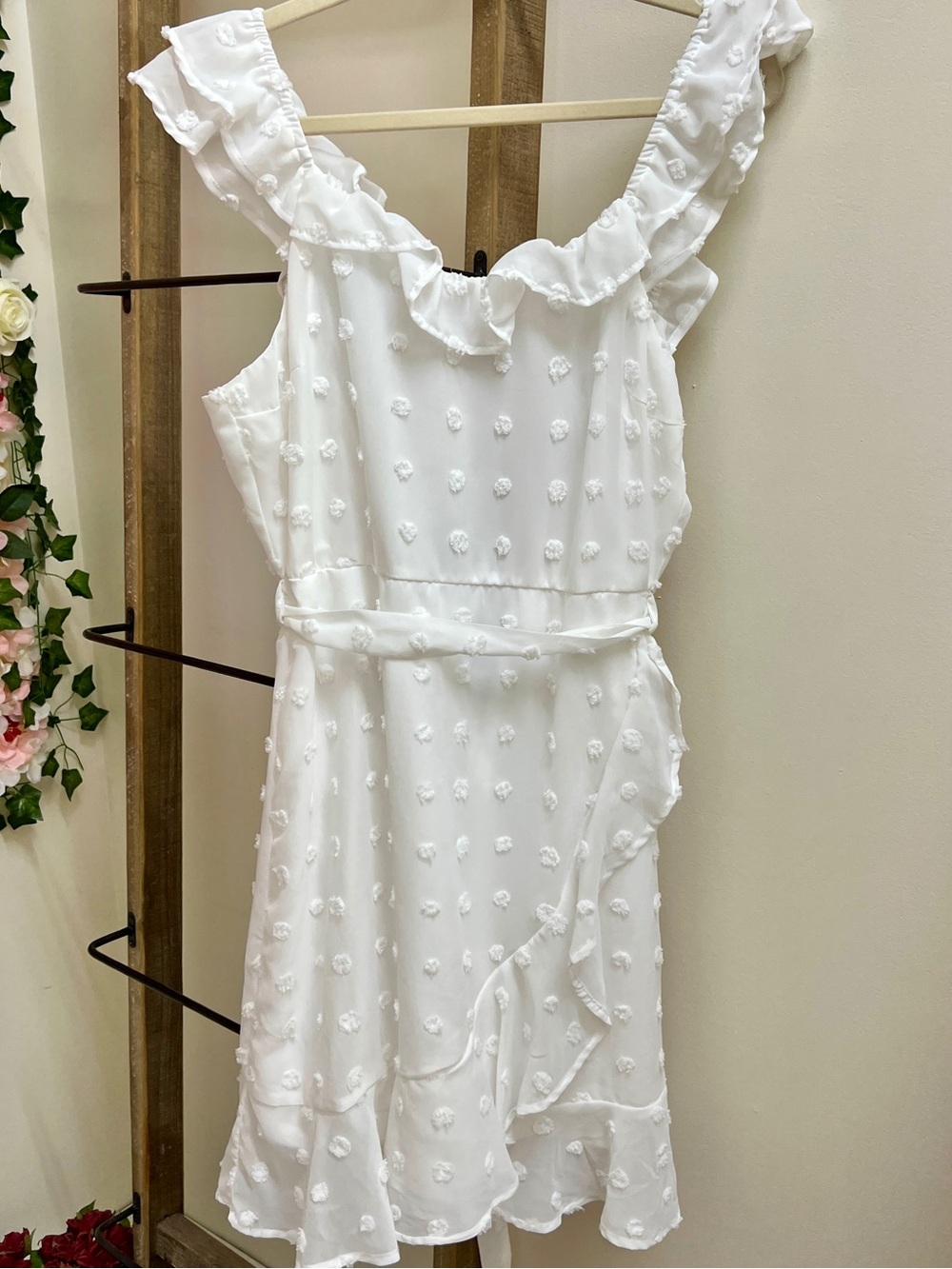 ANDREE BY UNIT White Ruffle Swiss Dot Dress